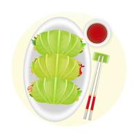 Chinese food, 3d illustration of cabbage spring rolls with soy sauce vector