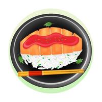 Japanese food, 3d illustration of rice with crispy fried katsu chicken vector