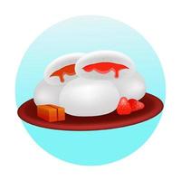 Chinese food, 3d illustration of sweet steamed bun with chocolate and strawberry filling vector