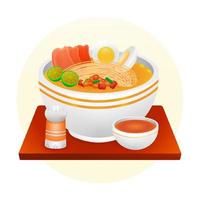 comida indonesia, sopa de pollo de comida tradicional de ilustración 3d vector