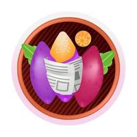 Japanese street food, 3d illustration of boiled sweet potato in a bamboo steamer basket vector