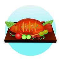 Indonesian food, grilled fish 3d illustration vector