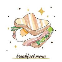 Delicious egg and bacon toast garnished with herbs, breakfast menu vector