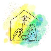 Epiphany day, one line drawing on a watercolor background vector