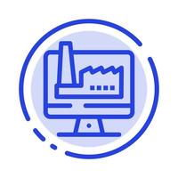 Computer Building Monitor Factory Blue Dotted Line Line Icon vector