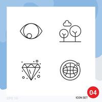 Stock Vector Icon Pack of 4 Line Signs and Symbols for eye diamond vision tree globe Editable Vector Design Elements