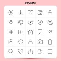 esquema 25 conjunto de iconos de instagram. conjunto de iconos negros de diseño de estilo de línea vectorial. paquete de pictogramas lineales. ilustración vectorial de diseño de ideas de negocios web y móviles. vector