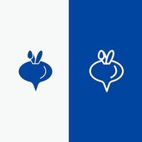 comida nabo línea vegetal y glifo icono sólido línea de bandera azul y glifo icono sólido bandera azul vector