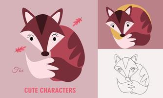 Coloring cute animals for kids with fox outline vector