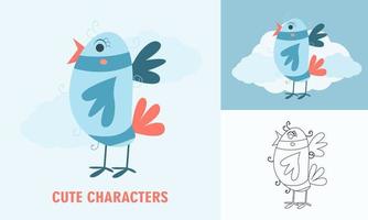 Coloring cute animals for kids with outline birds vector