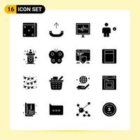 Group of 16 Solid Glyphs Signs and Symbols for rostrum classroom pulse human electricity Editable Vector Design Elements