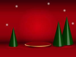 Abstract minimal stage layout. Geometric podium shape for displaying a cosmetic product. A stage pedestal or platform. Winter Christmas Red vector