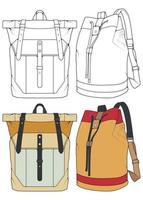 conjunto de ilustraciones de mochilas vectoriales. mochilas para estudiantes, viajeros y turistas. vector