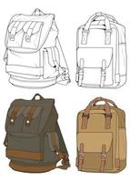 conjunto de ilustraciones de mochilas vectoriales. mochilas para estudiantes, viajeros y turistas. vector