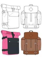 conjunto de ilustraciones de mochilas vectoriales. mochilas para estudiantes, viajeros y turistas. vector