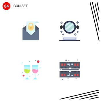 grupo de 4 iconos planos signos y símbolos para elementos de diseño de vectores editables de computadora de estante de seguridad de vidrio de correo