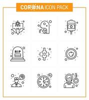 9 Line Coronavirus Covid19 Icon pack such as rip grave people count treatment viral coronavirus 2019nov disease Vector Design Elements