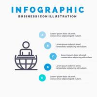 icono de línea moderna internacional de negocio de proceso global con fondo de infografía de presentación de 5 pasos vector