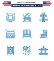 Happy Independence Day USA Pack of 9 Creative Blues of american hat american day calendar Editable USA Day Vector Design Elements