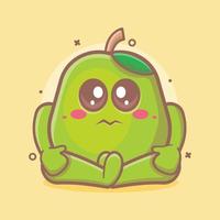 cute guava fruit character mascot with sad expression isolated cartoon in flat style design vector