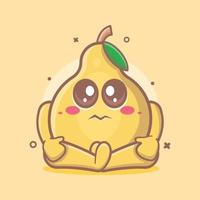 cute quince fruit character mascot with sad expression isolated cartoon in flat style design vector