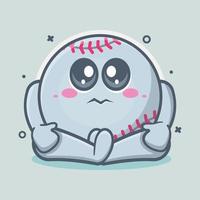 kawaii baseball ball character mascot with sad expression isolated cartoon in flat style design vector