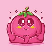 divertida mascota de personaje de fruta de melocotón con expresión triste dibujos animados aislados en diseño de estilo plano vector