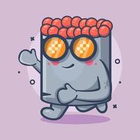 divertida mascota de personaje de comida de sushi ikura ejecutando dibujos animados aislados en un diseño de estilo plano vector