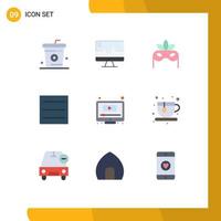 9 Universal Flat Color Signs Symbols of youtube play heartbeat computer hamburger Editable Vector Design Elements