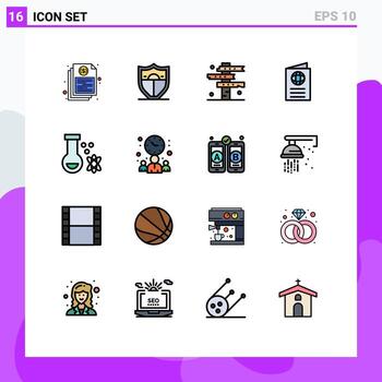 User Interface Pack of 16 Basic Flat Color Filled Lines of travel id cowboy globe west Editable Creative Vector Design Elements