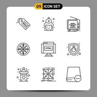 9 Black Icon Pack Outline Symbols Signs for Responsive designs on white background 9 Icons Set vector