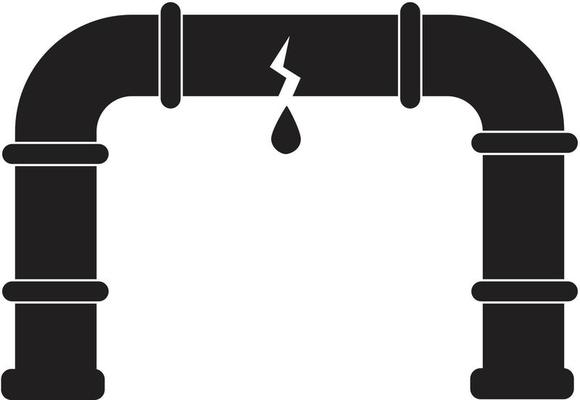 Broken water pipe icon on white background. Broken pipe with leaking water sign. Leaking pipe sign. flat style.