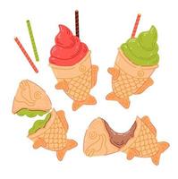 Taiyaki, Japanese cookies in the shape of a fish. Vector illustration