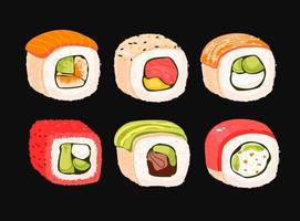 juego de sushi cocina tradicional japonesa. comida asiática. vector