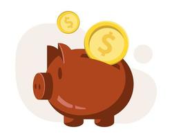 A piggy bank with coins. Vector illustration isolated on a white background