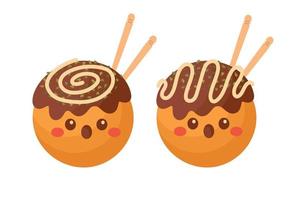 Doodle flat clipart. Cute takoyaki, Asian street food. All objects are repainted. vector