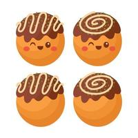 Doodle flat clipart. Cute takoyaki, Asian street food. All objects are repainted. vector