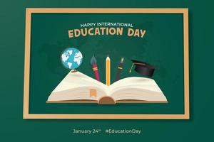 Happy International Education Day January 24th with green chalkboard illustration vector