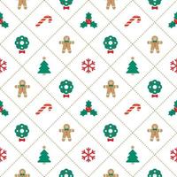 Cute Merry Christmas Tree Red Green Blue Christmas Tree Dash Line Diagonal Stripe Striped Line Mesh Grid Checkered Plaid Tartan Buffalo Scott Gingham Background Seamless Pattern for Christmas Festival vector