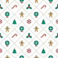 Cute Merry Christmas Tree Red Green Blue Christmas Tree Dash Line Diagonal Stripe Striped Line Mesh Grid Checkered Plaid Tartan Buffalo Scott Gingham Background Seamless Pattern for Christmas Festival vector