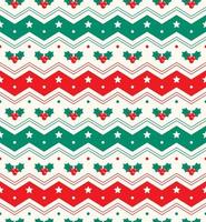 Cute Merry Christmas Tree Red Green Holly Snowflake Horizontal Zig Zag Line Chevron Stripe Striped Checkered Plaid Tartan Buffalo Scott Gingham Background Seamless Pattern for Christmas Party vector