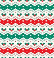 Cute Merry Christmas Tree Red Green Holly Snowflake Horizontal Zig Zag Line Chevron Stripe Striped Checkered Plaid Tartan Buffalo Scott Gingham Background Seamless Pattern for Christmas Party vector