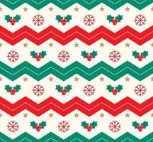 Cute Merry Christmas Tree Red Green Holly Snowflake Horizontal Zig Zag Line Chevron Stripe Striped Checkered Plaid Tartan Buffalo Scott Gingham Background Seamless Pattern for Christmas Party vector