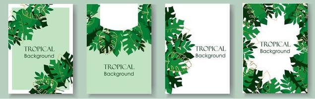 Watercolor vector banner tropical leaves isolated on white background.