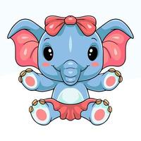 Cute little elephant cartoon wearing ribbon and skirt vector