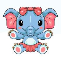 Cute little elephant cartoon wearing ribbon and skirt vector