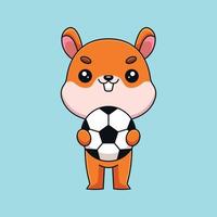 linda ardilla sosteniendo un balón de fútbol caricatura mascota garabato arte dibujado a mano concepto vector kawaii icono ilustración