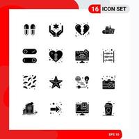 Mobile Interface Solid Glyph Set of 16 Pictograms of switch coffee broken items items Editable Vector Design Elements