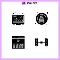 4 iconos en símbolos de glifo de estilo sólido sobre fondo blanco signos de vector creativo para web móvil e imprimir fondo de vector de icono negro creativo