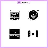 4 Icons in Solid Style Glyph Symbols on White Background Creative Vector Signs for Web mobile and Print Creative Black Icon vector background